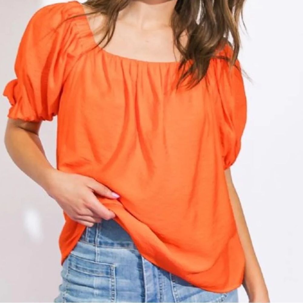 Anthropologie Flying Tomato Orange Puff Sleeve Blouse